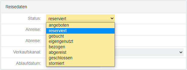 Reisedaten Auswahl
