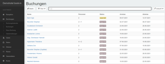 Buchungen Übersicht