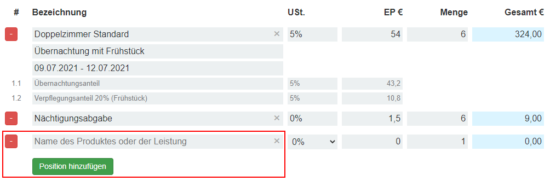 Rechnung Position hinzufügen